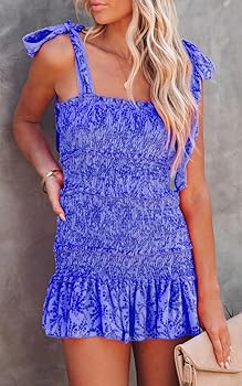 chouyatou Women's Summer Floral Spaghetti Strap Square Neck